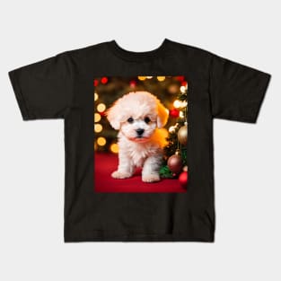 Cute Bichon Frise Puppy Dog Christmas Kids T-Shirt